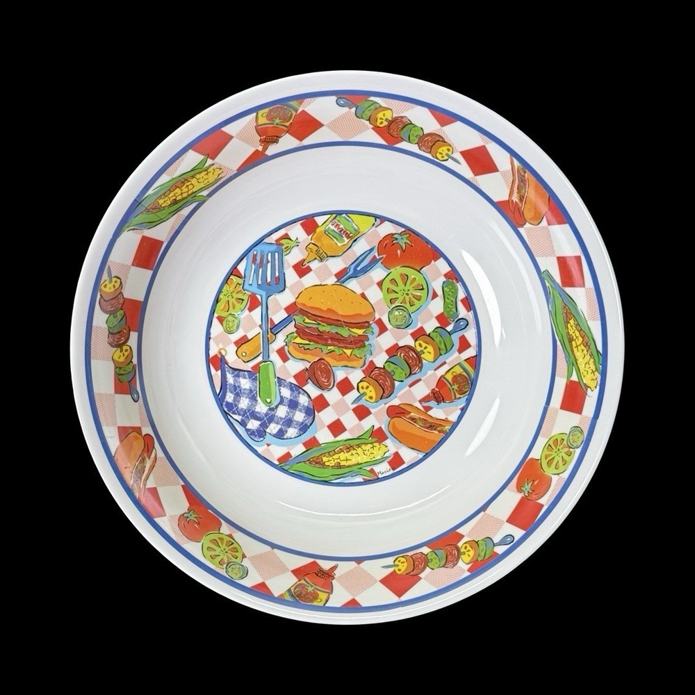 Melamine‎ Outdoor Cooking Cook Out Grilling Themed Serving Bowl Vintage
